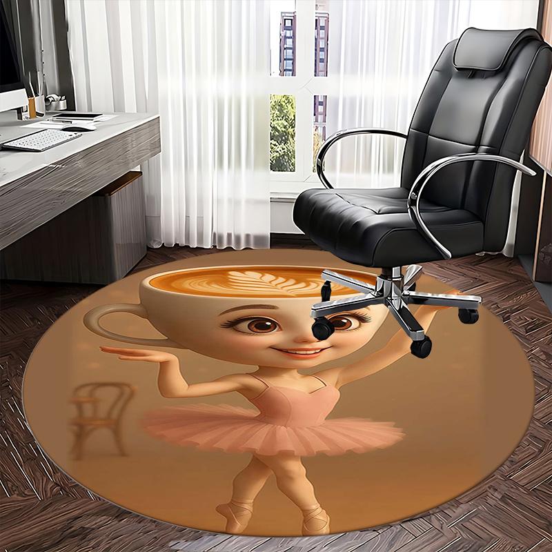 Coffee Cup Ballerina,Latte Art Dancer Chair mat Round Rug Office carpet, Machine Washable, Non slip, Suitable for Living Rooms, Bedrooms