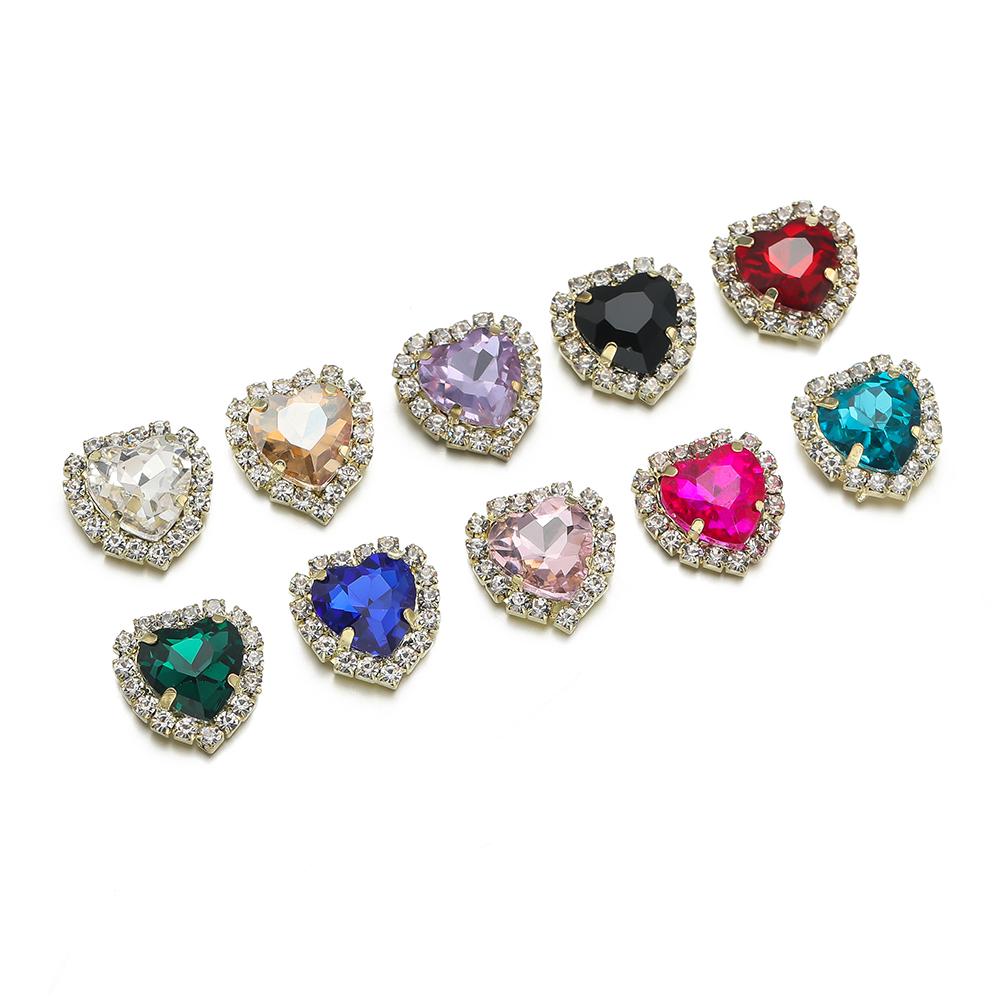 10Pcs/lot 14x15MM Metal Heart Rhinestones Acrylic Sewing Accessories DIY Clothing Hair Accessories Decorative Jewelry