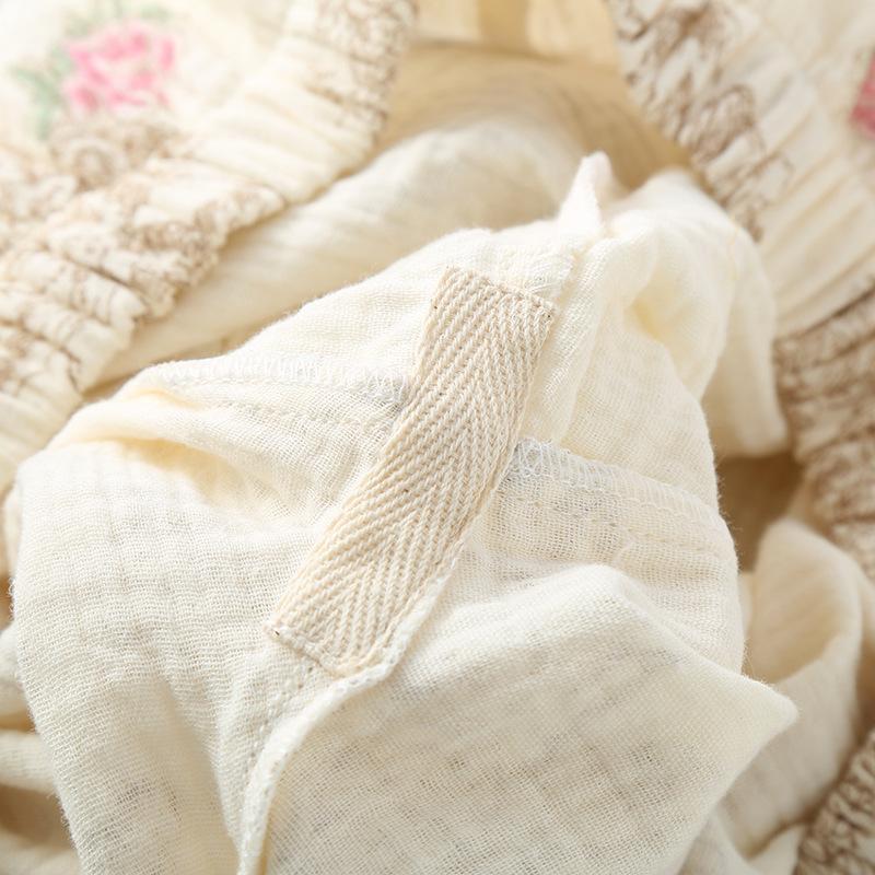 Frühling und Sommer Neues Damen-Pyjama-Set aus 100 % Baumwollkrepp, lange Ärmel + Hosenträger + Hose, dreiteiliger Spitzenanzug für Damen