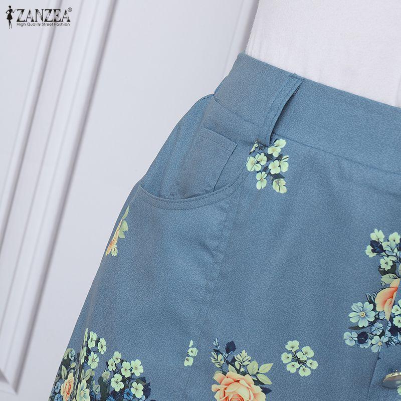 ZANZEA Womens Casual Floral Print Mesh Splice Hem Summer Midi Skirts