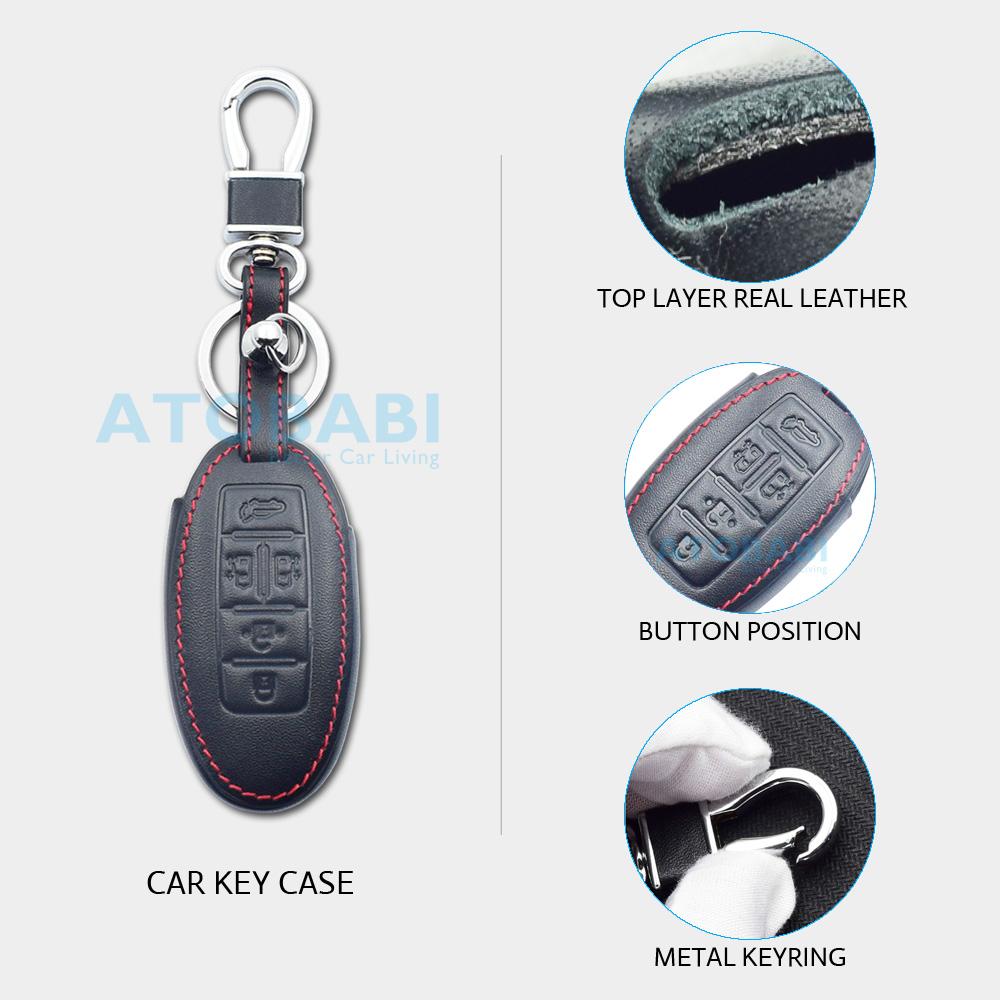 Real Leather Car Key Case For Nissan Quest Mpv Elgrand Nv200 Evalia Serena 5 Buttons Remote Fobs Skin Bag Keychain Keys Cover