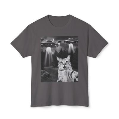 T-Shirt Selfie Design Gatto UFO Divertente Unisex