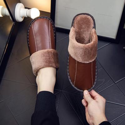 Fashion Women Men Autumn Winter Breathable Warm Home Slippers New Thick Couple Leather Slippers Heightened Breathable Waterproof Warm