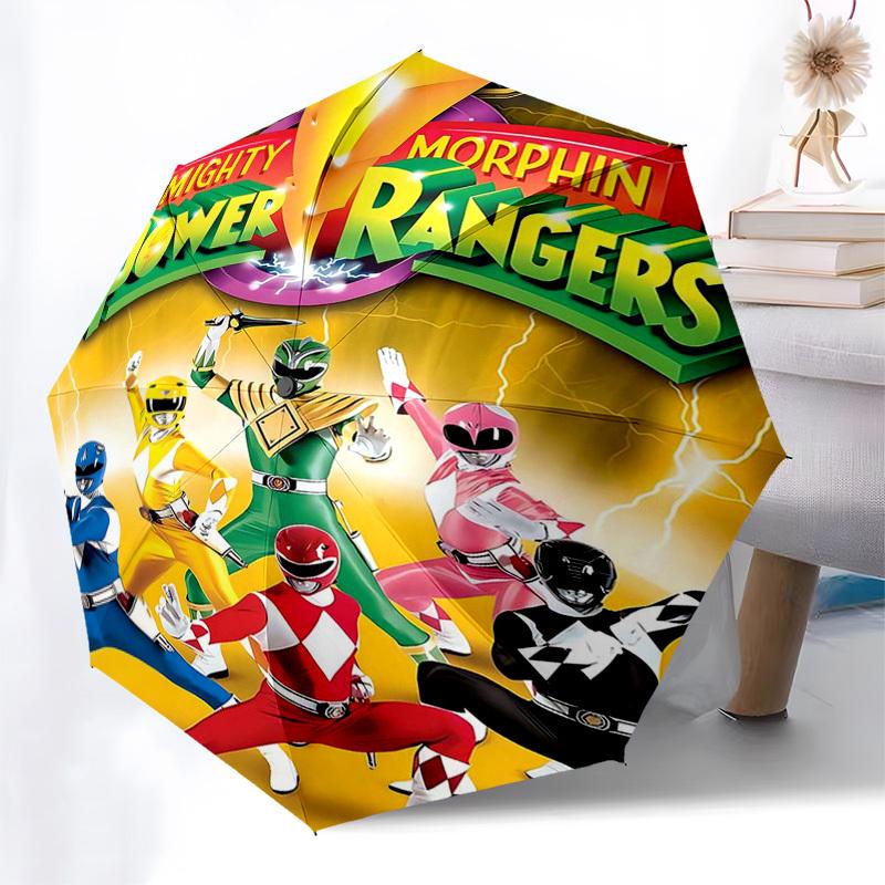 

1pc Mighty Morphin Power Rangers Automatic Folding Umbrella - Portable 3-Fold Design with 8-Bone Iron Frame - Outdoor for Fans, Travelers, Everyday Us
