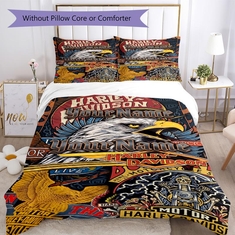 Motociclette Harley-Davidson Personalizza il tuo nome Set Biancheria da Letto Copripiumino Traspirante con Federe Decorazione per la Casa Regalo di Compleanno