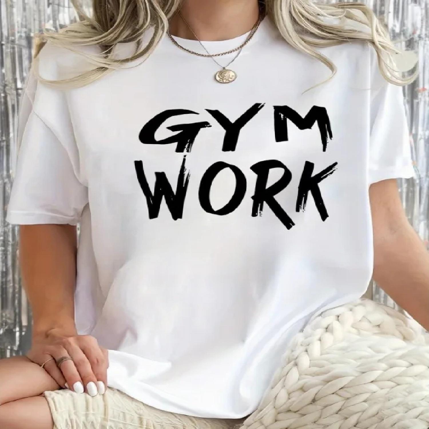 T-shirt Col Rond Décontracté Pour Femme Avec Mots De Travail De Fitness Imprimés Grande Taille Tendance De La Mode Harajuku Y2KT S