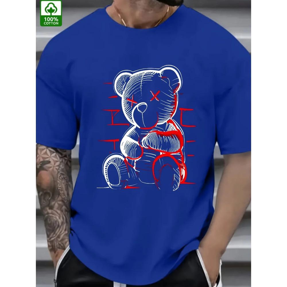 Summer New Men s T-shirt Fashionable and casual 3D Devil bear pattern printed sporty round-neck short-sleeved T-shirt top 6XL