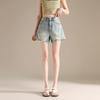 RAIN.CUN Women's Retro Distressed High-Waist A-Line Wide-Leg Denim Shorts