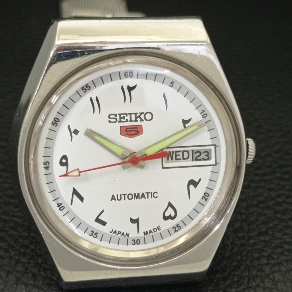 JAPAN VINTAGE SEIKO 5 AUTOMATIC 6309A MENS ARABIC WHITE DIAL WATCH a702668-1 R209-a702668