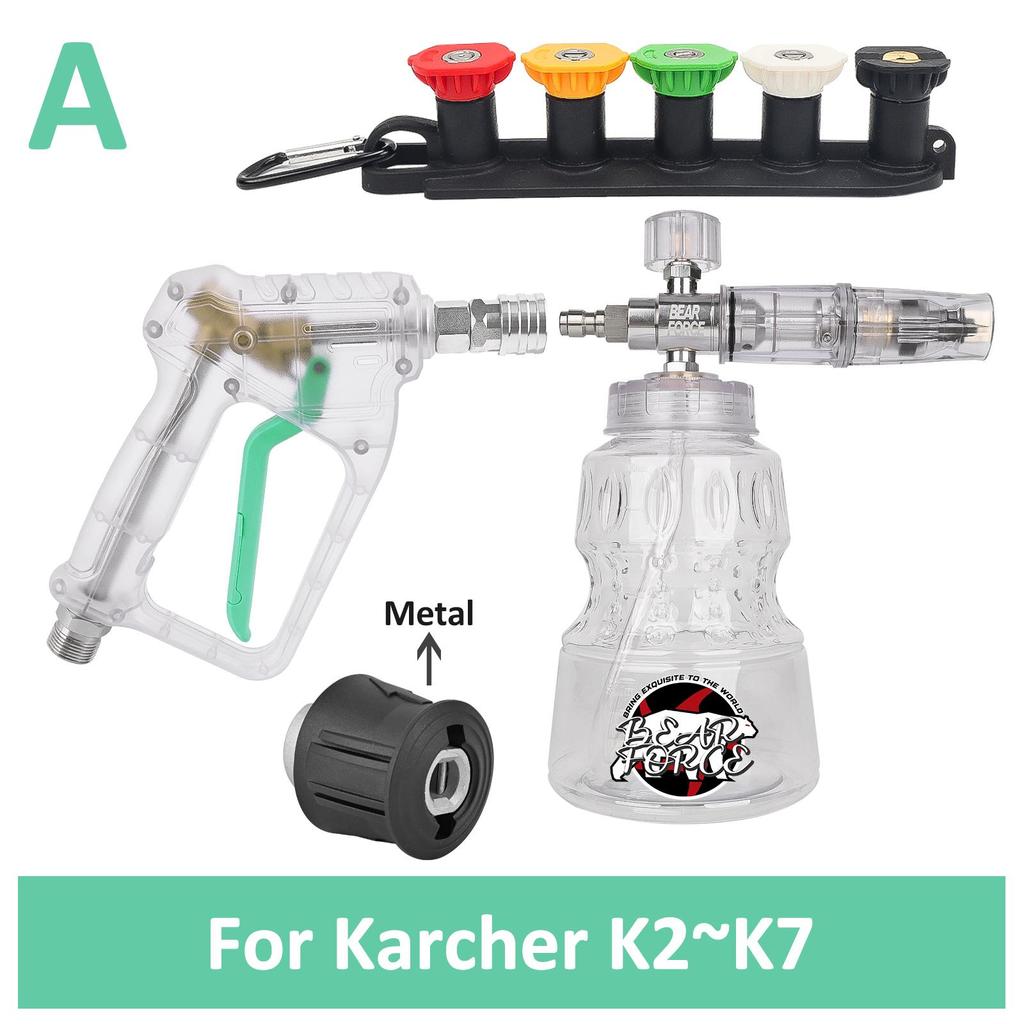 BEAR FORCE Transparent Pressure Washer Gun Kit for Car Cleaning with 1/4” Quick Plug Foam Cannon 1L & 5 Tips & Hose Connector