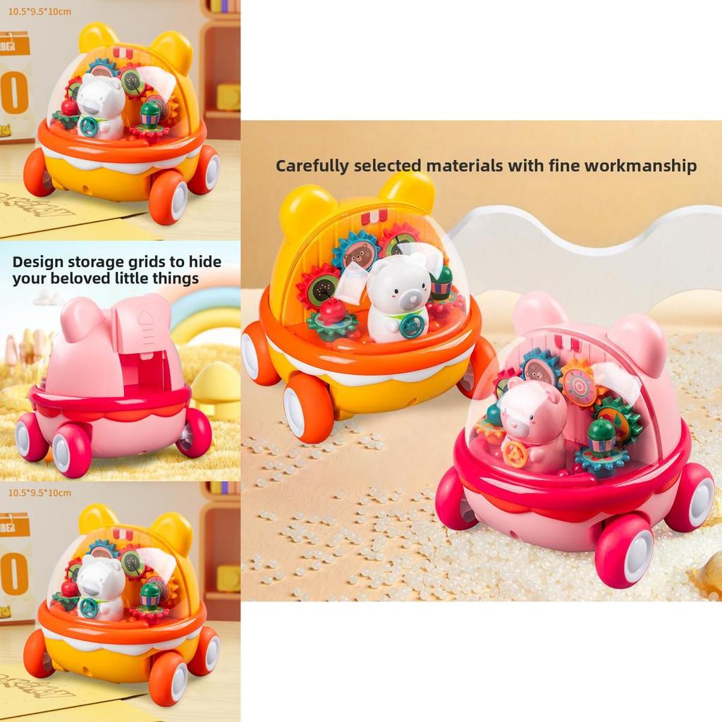Childrens Puzzle Toy Transparent Gear Cartoon Bear Push Car For Parent Child Interaction