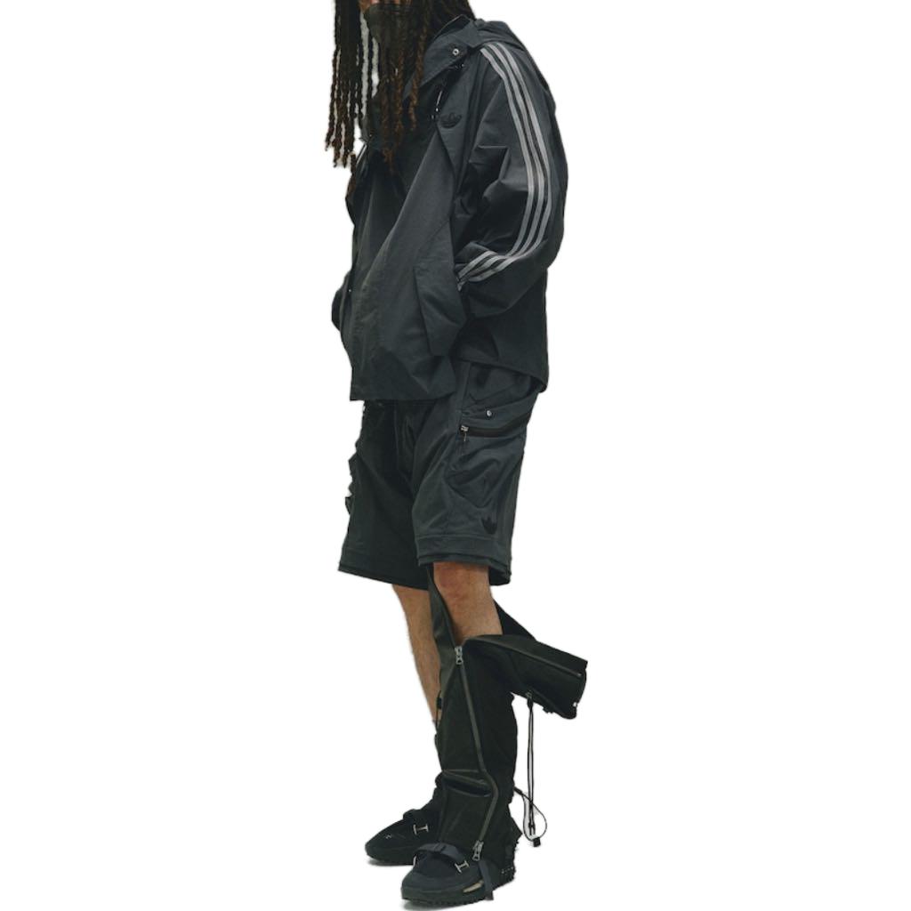 Adidas Originals X HAMCUS FW23 Three-Stripe Track Survey Hooded Jacket Unisex Jacket Charcoal-Black IX7079