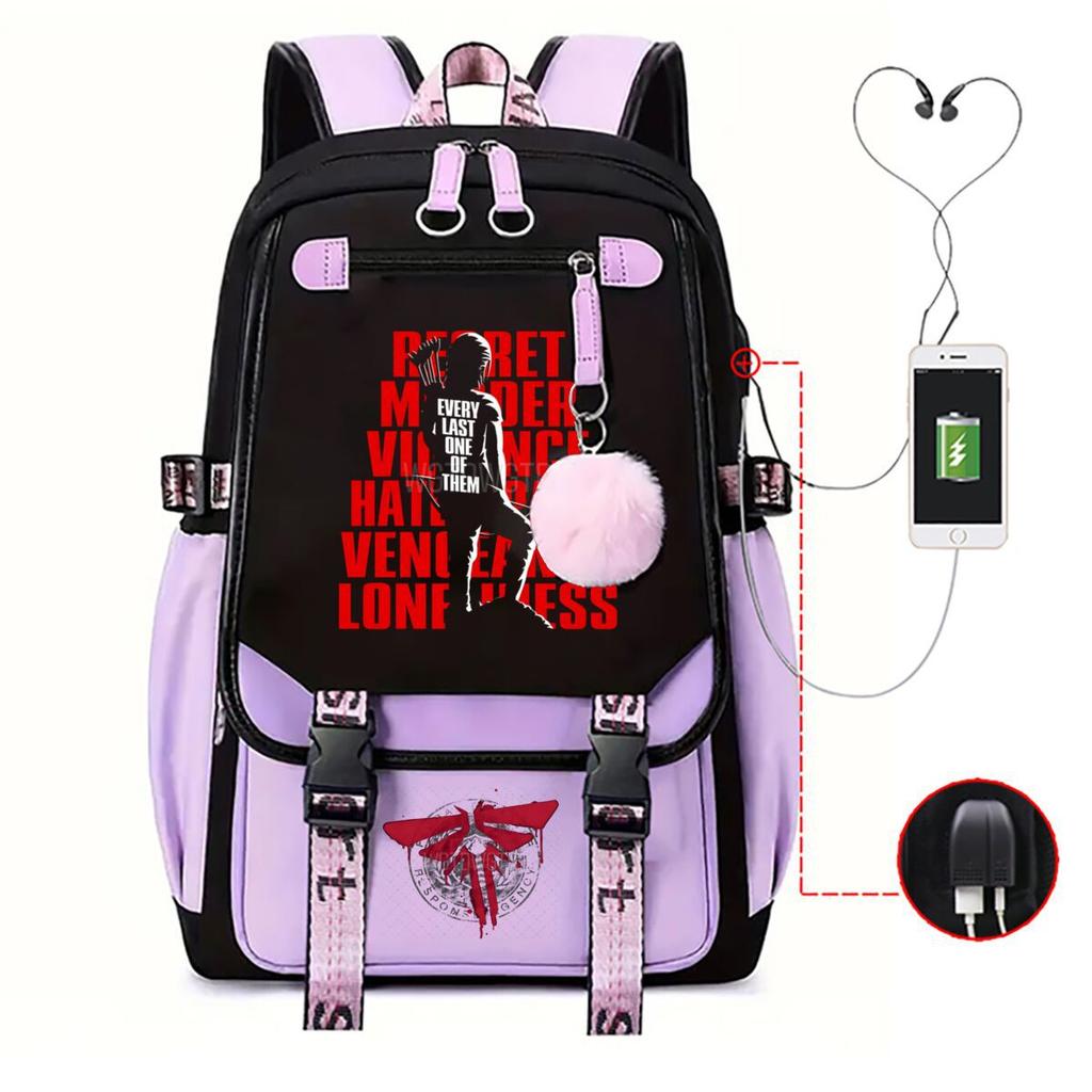 Trend Printing Student Casual Schoolbag Contrasting Color Neutral USB Backpack