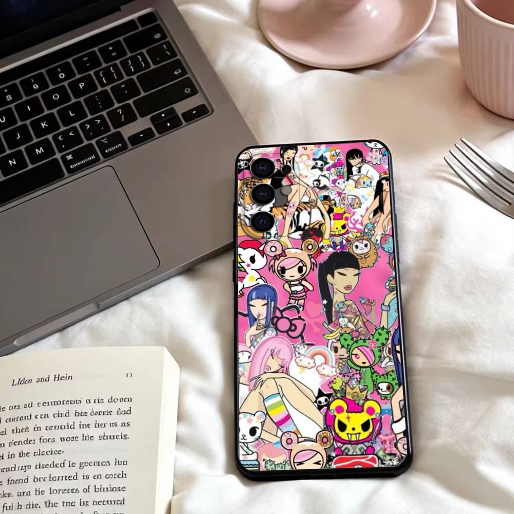 Sweet Edgy Vibe T-Tokidoki Art Phone Case For Samsung S25,24,23,22,30,21,10,9,Ultra,Plus,Lite,FE,4,5 G Soft Black Case