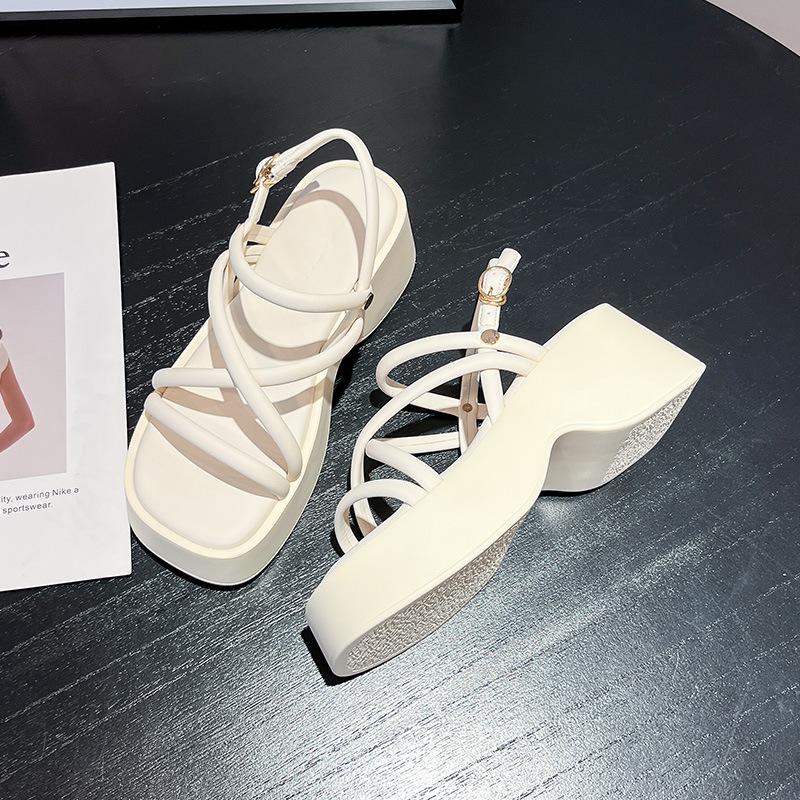 

French fairy style platform sandals women s summer wear with skirt 2025 new white versatile wedge heel Roman shoes 40