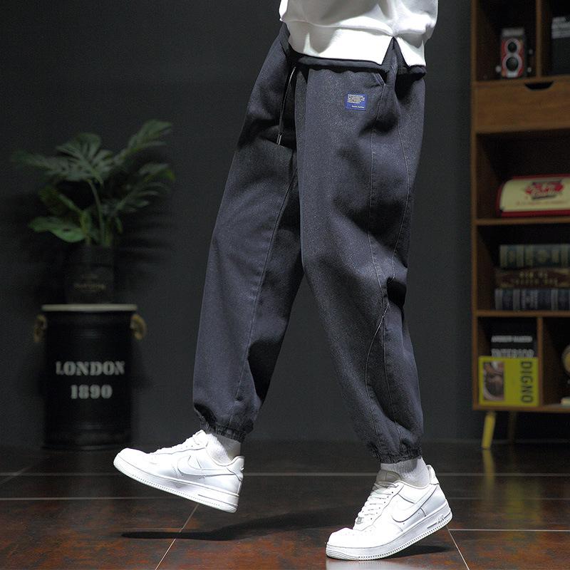 Men's Plus Size Korean-Style Loose Cuffed Jeans - Trendy Casual Nine-Point Pants