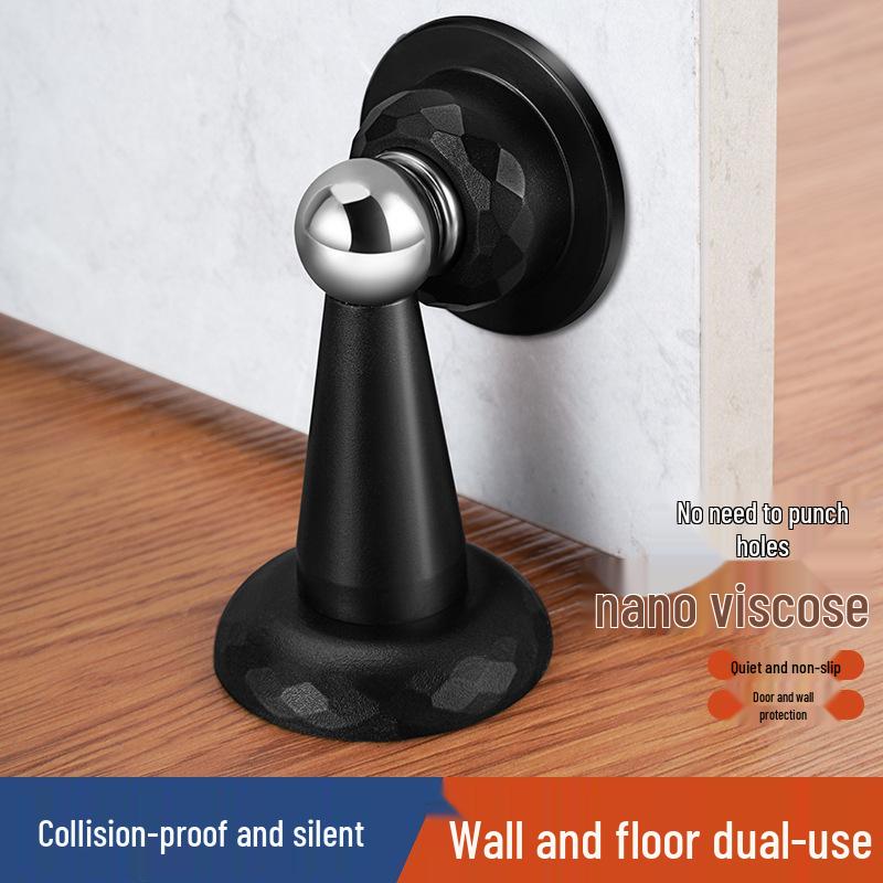 Punch-Free Magnetic Door Stopper with Anti-Collision Silicone Bumper for Bathroom and Bedroom