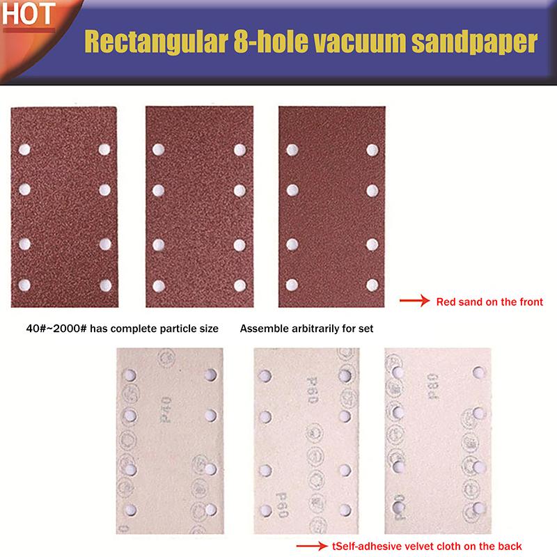 10pcs 8-Hole Rectangular Premium Flocked Sandpaper Sheets Self-Adhesive 185X93mm - Assorted Grits For Air Grinders