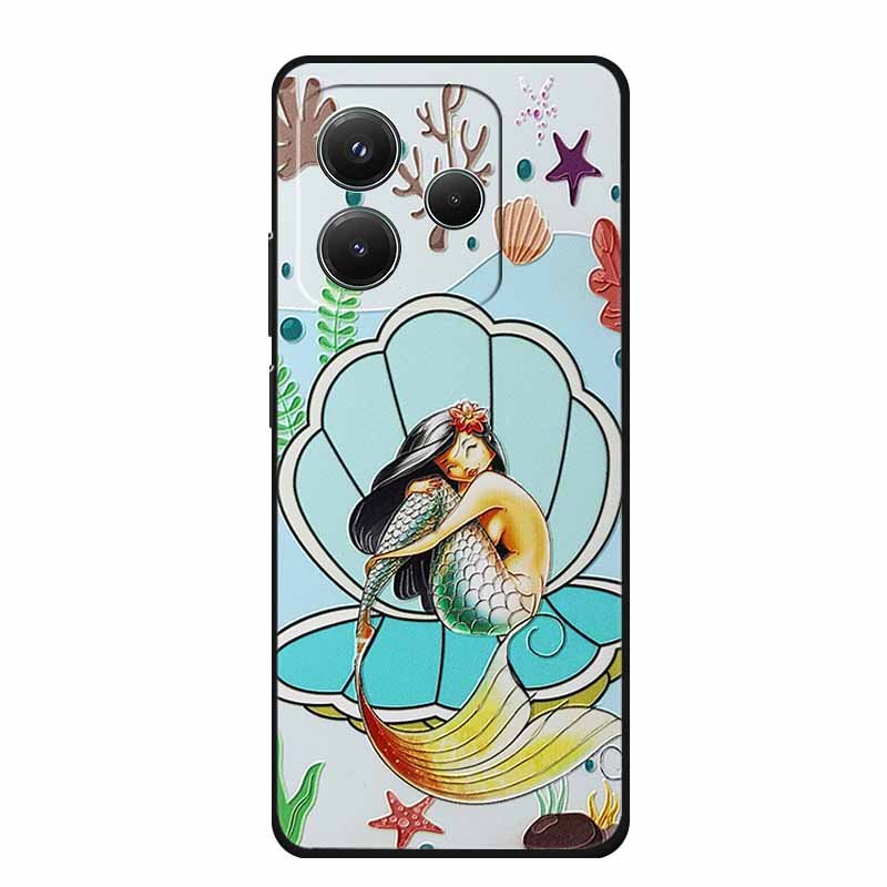 3D Emboss Case For Xiaomi Redmi Note 14 Phone Case Flowers Black Silicone Soft Back Cover Coque For Redmi Note 14 5G Global Case