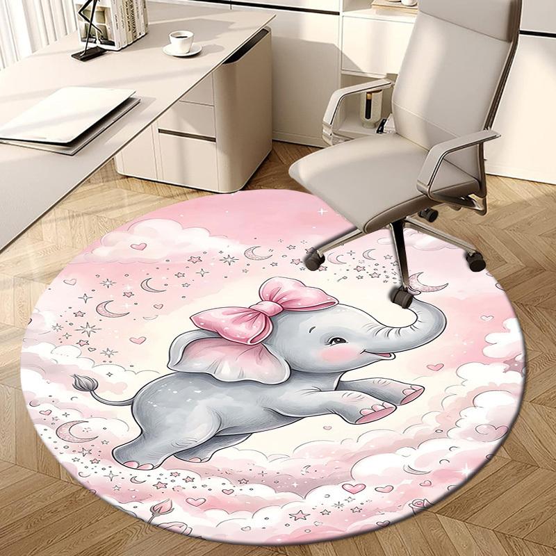1PC Elephant Clouds Non-Slip Floor Round Carpet, Office, Family, Bedroom, Large Area Rug Indoor Rugs,  Durable Polyester-L0415
