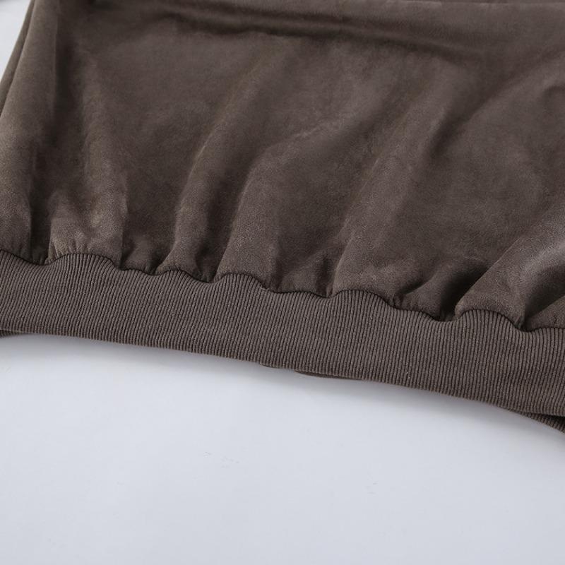 Giacca Bomber da Pilota da Donna Grigia Vintage con Collo Alto, Manica Lunga, Zip, in Pelle Scamosciata