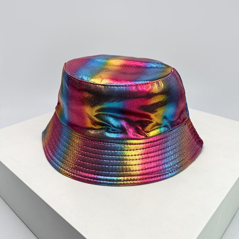 Fisherman Bucket Reflective Visibility High Color Multi Leather PU Faux Women  Men For Neutral Gender Fresh Caps Hats Double Sided Sunshade