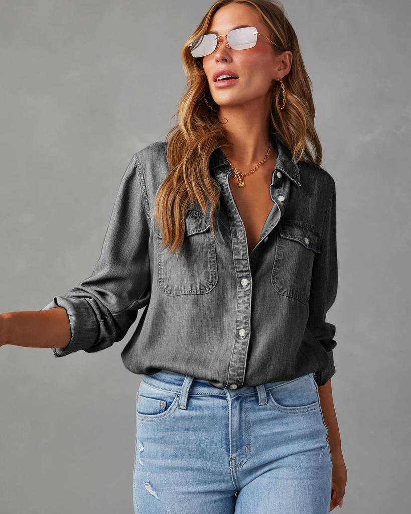 Casual Lapel Single-breasted Women's Long-sleeved Denim