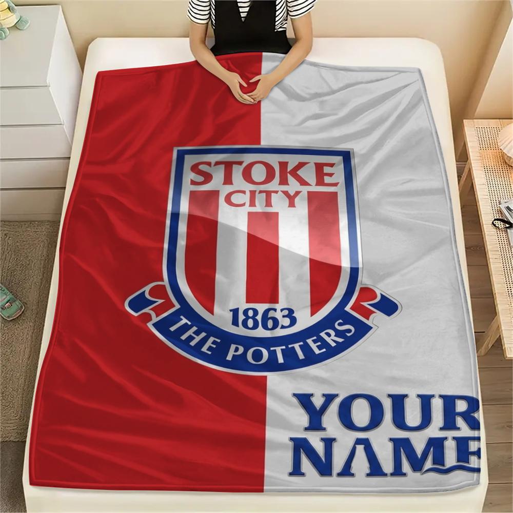1PC Custom Name Stoke City FC Patterned Flannel Blanket Suitable For All Seasons for Home Decor Warmth and Comfort Gifts Holiday Present_xia
