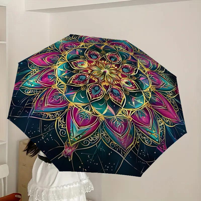 1pc Mandala Art Automatic Umbrella Durable Iron Frame & Plastic Handle, Gift for Men & Women, Sturdy Construction yy250905107