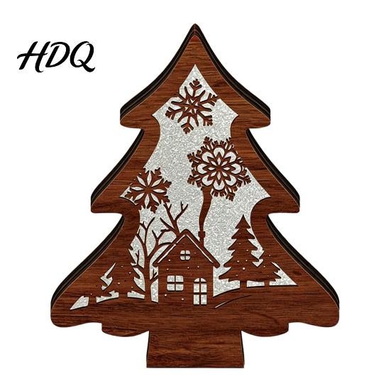 Christmas Gift for Kids 3D Wooden LED Night Light Hollow Carved Tabletop Decor Holiday Decoration with Warm Glow Festive Home And Office Light Lamp