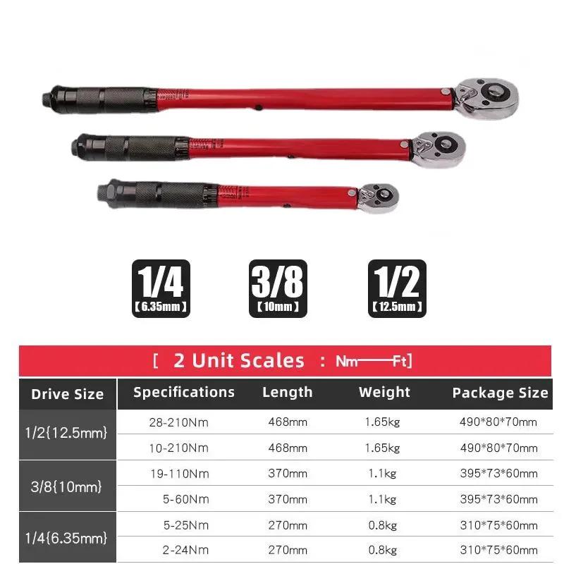 19-110N.m Torque Wrench 3/8 Precise Reversible Ratchet Torques Key Professional Bicycle Motorcycle Car Automotive Tool