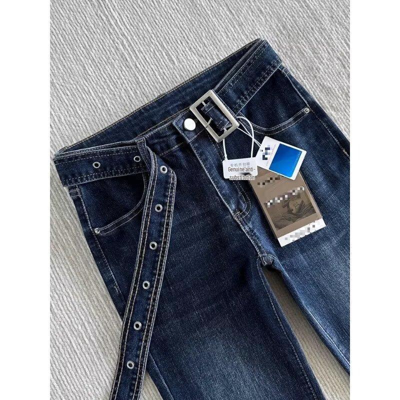 Damen 2026 Retro High-Waist Dunkelblaue Micro-Flare Jeans