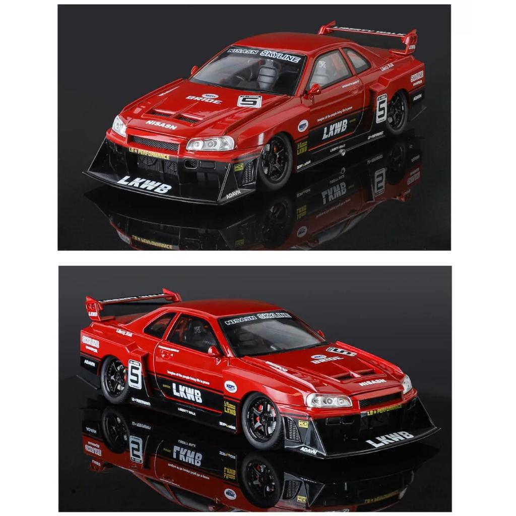 1/24 Nissan Skyline Ares GTR R34 Modified Wide Body Alloy Sports Car Model Diecast Raing Vehicle Car Model Sound Light Kids Gift
