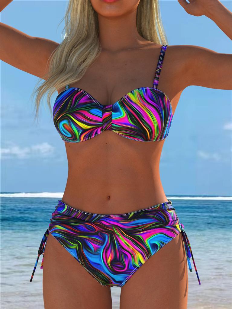 1011 New Sexy European and American Bikini Print Lace-up Halter Swimsuit Women