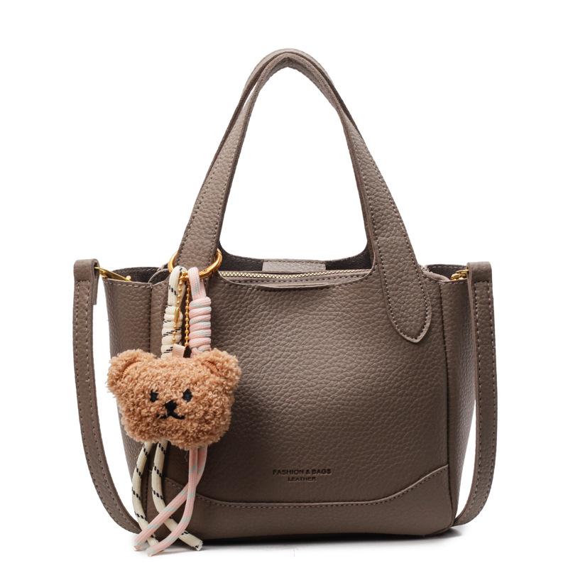 Wholesale Popular Korean Simple and Versatile Commuter Portable Bucket Bag Women's Fashion Lychee Pattern Texture Solid Color Messenger Bag