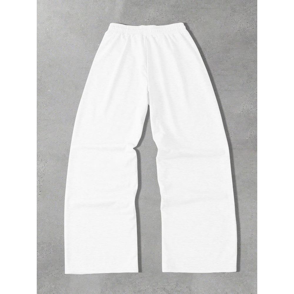 Black Wide Leg Men's Sports Pants, White Flame and Tribal Abstract Print Loose, Urban Street Style