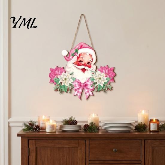 Wooden Door Decorations Christmas Hanging Sign, 2D Santa Snowman Welcome Plaque, Xmas Wall Fireplace Ornament, Holiday Decor for Front Porch,