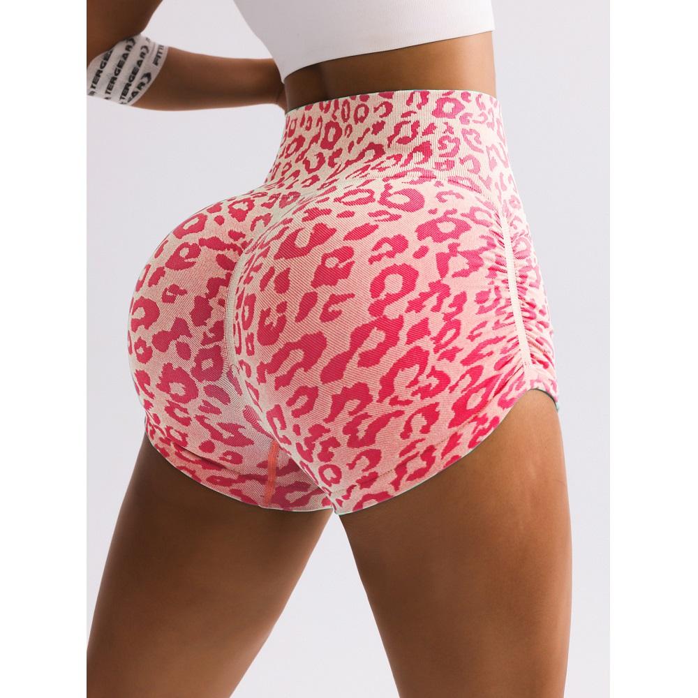 

Шорты для йоги с высокой талией, утягивающие, женские, спортивные, для бега, фитнеса, облегающие, с леопардовым принтом, длиной три четверти, верхняя одежда L розовый