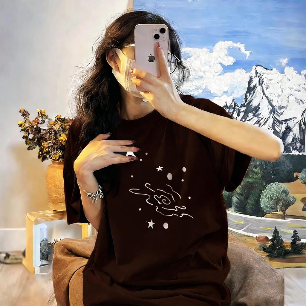 Women's Star Short Sleeve T-shirt - Summer 2026 Hot Style, Unique Pure Cotton, Loose Half Sleeve, Round Neck, Casual Top.