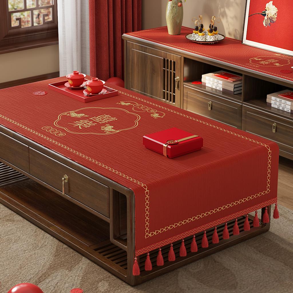 Wedding Coffee Table Cloth, Tablecloth, Red Festive Wedding Room Decoration, Living Room Happy Cover Cloth, Engagement Tablecloth