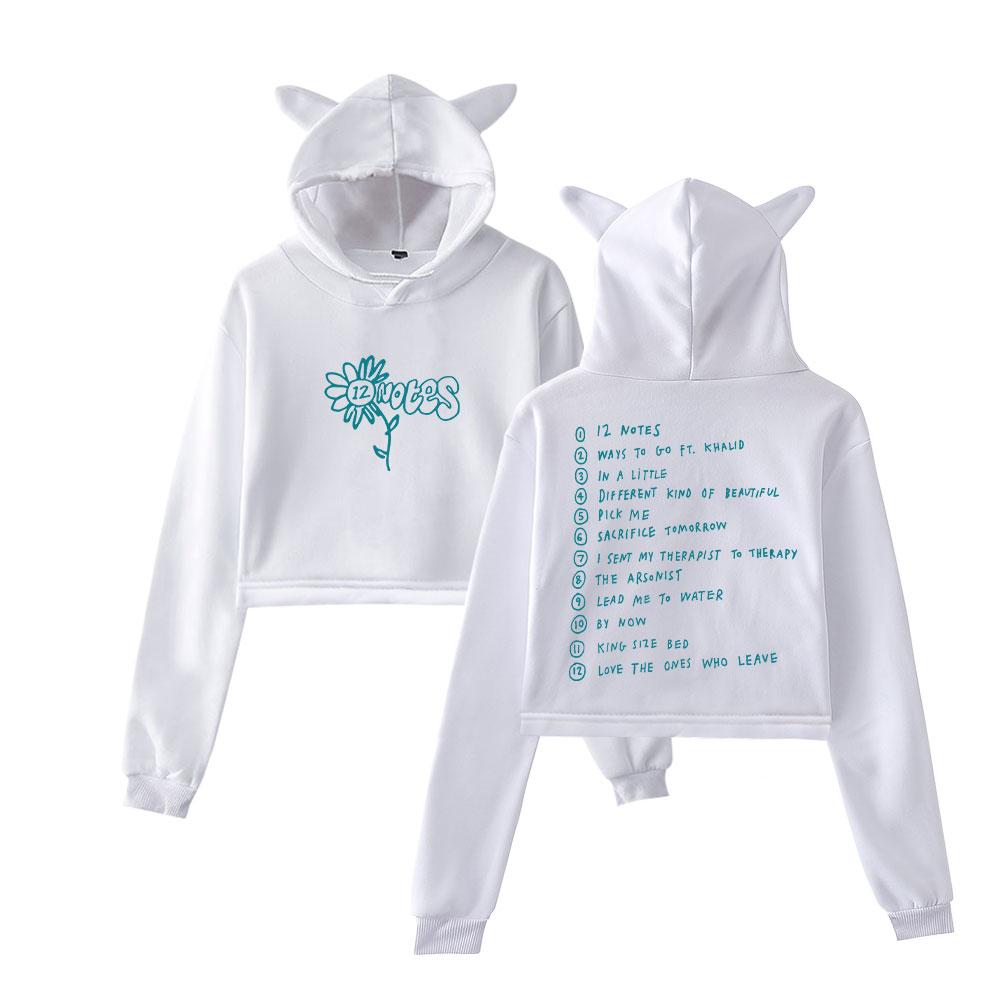 Alec Benjamin Printed Cat Ear Hoodie Women Long Sleeve Cropped Sweatshirts Female Casual Crop Tops