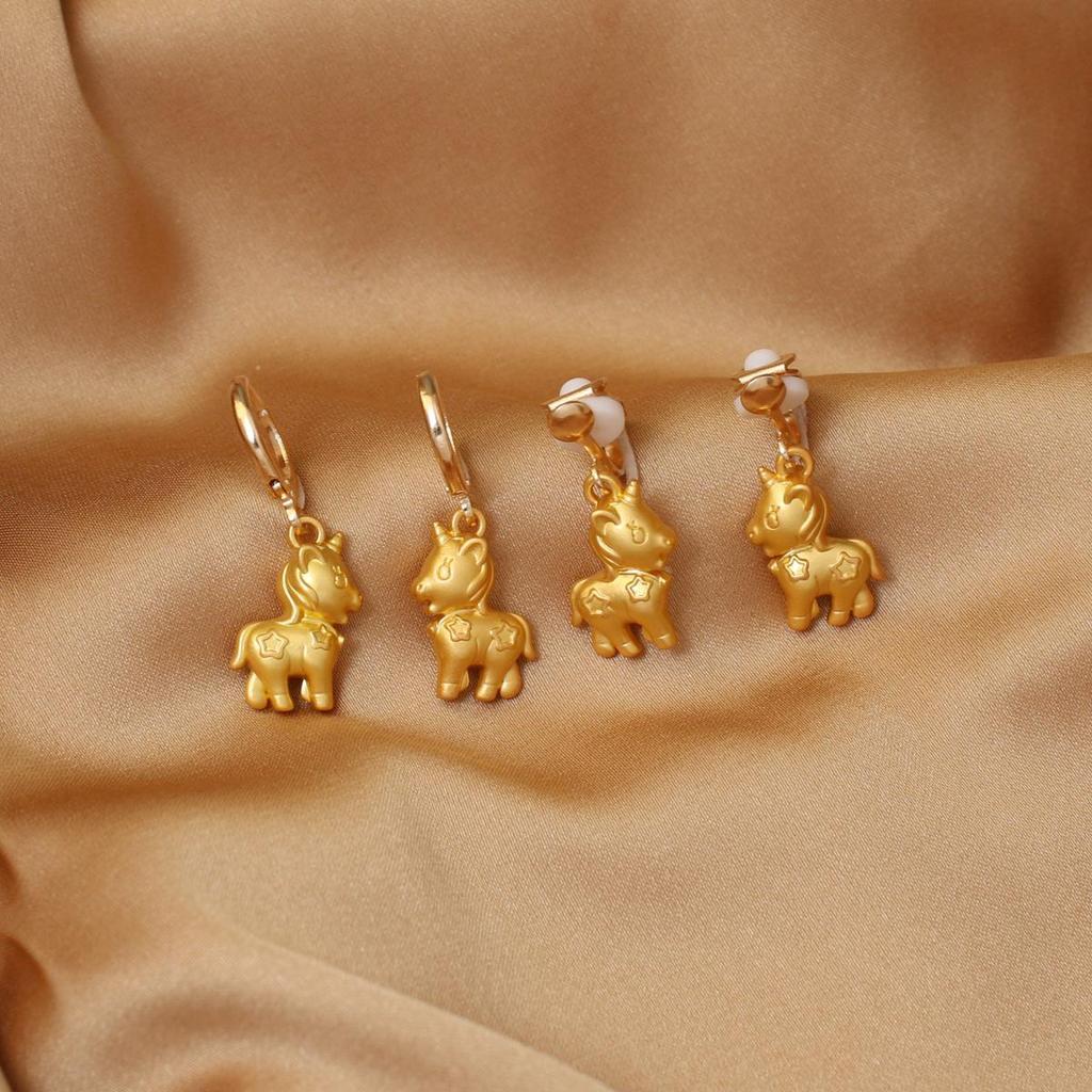 Ancient Gold Pony Earrings - Year of the Horse Zodiac Cartoon Unicorn Ear Clips