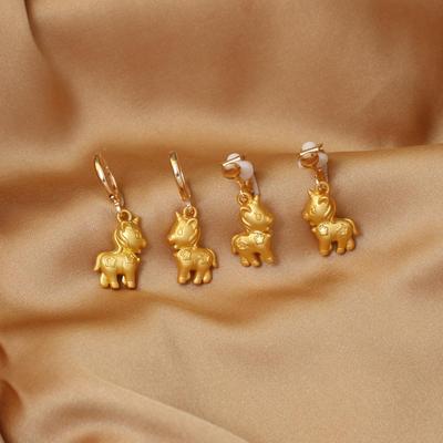 Ancient Gold Pony Earrings - Year of the Horse Zodiac Cartoon Unicorn Ear Clips