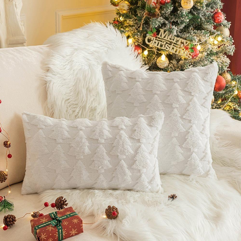 

Soft Knitted Pillow Cover Christmas Pillow Case Delicate Cushion Cover for Couch Sofa White Xmas Tree-20x20in