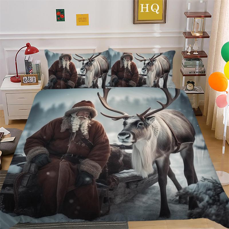 Christmas Snow Scene 3D Printed Polyester Pillowcase Quilt Cover Two Or Three Piece Set