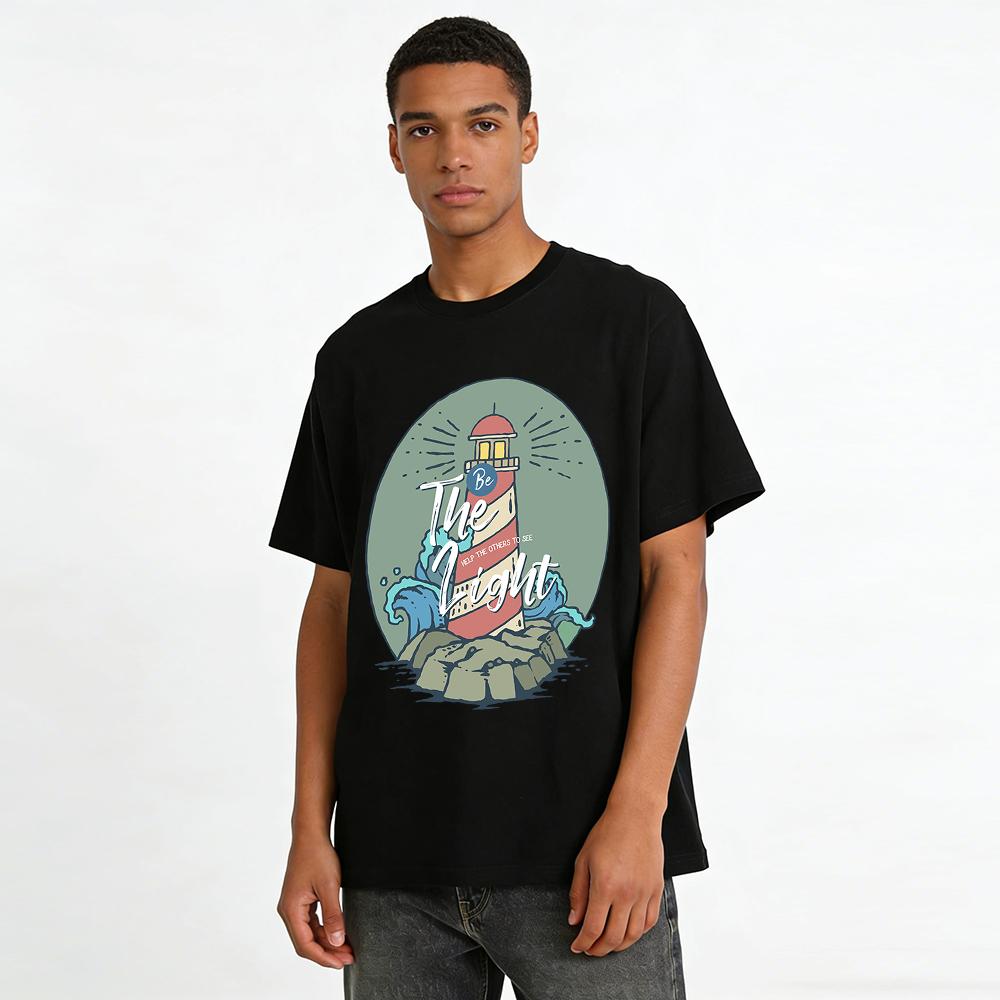 Be The Light Lighthouse Graphic Tee Inspirational Coastal Top Pure cotton T-shirt