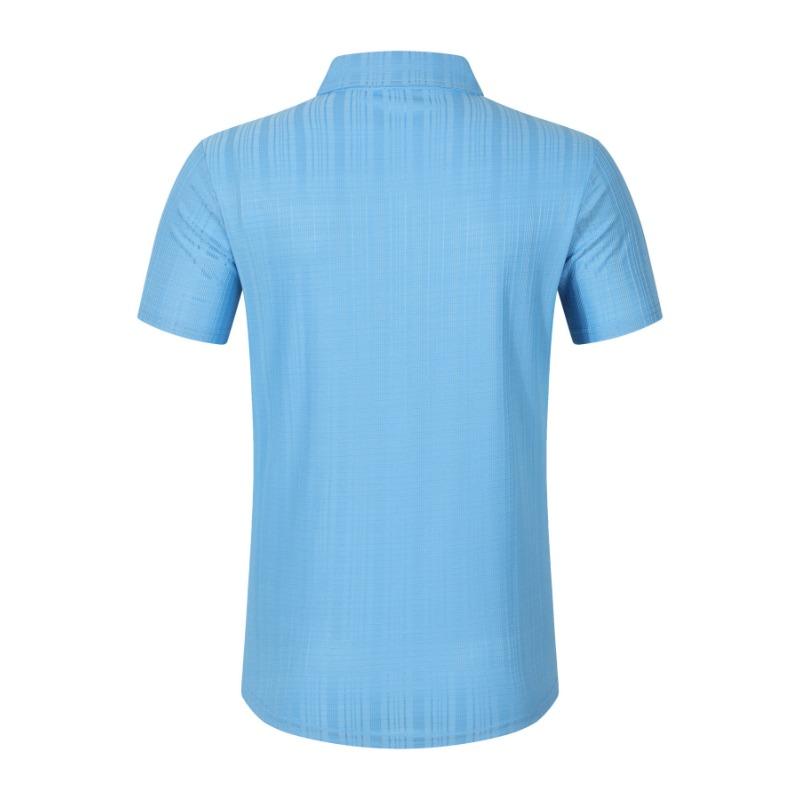 Mens Casual Loose Jacquard Striped Short Sleeve Button Down Shirt