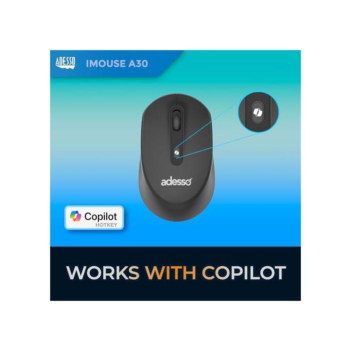 Souris sans fil ambidextre - ADESSO - iMouse A30 - 2,4 GHz - 1200 DPI - Noir - AI CoPilot - 11,7x6,3x3,8 cm