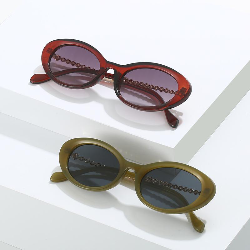 Women's European & American Minimalist Oval Sunglasses with Personality Chain