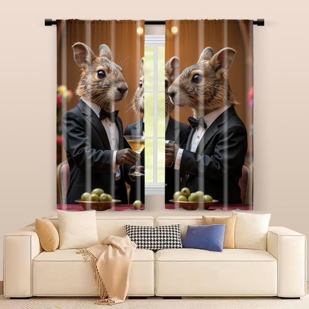 2 pcs   filtering curtains (excluding rods   non-movable   without batteries) Capybara Pattern for use in bedrooms and living rooms